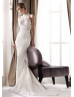 High Neck Ivory Lace Sheer Back Wedding Dress
